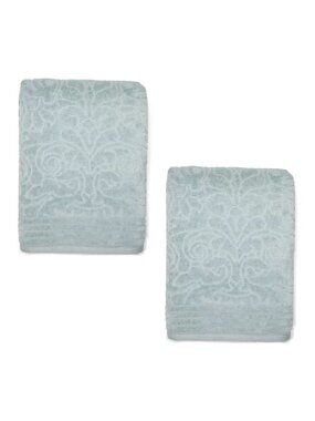 2 new SLATE Broyhill Jacquard-Pattern Textured Velour 100% Cotton Bath Towels